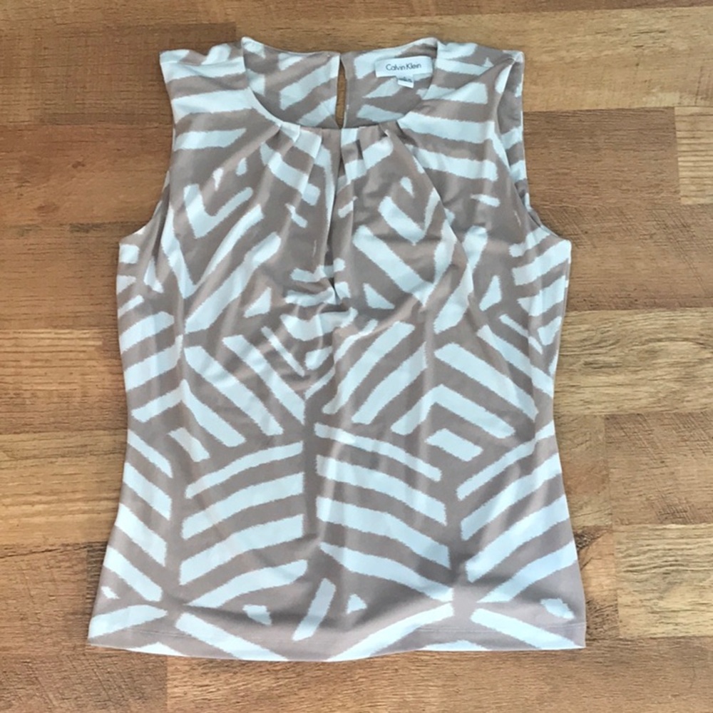 Calvin Klein cream and white sleeveless shell